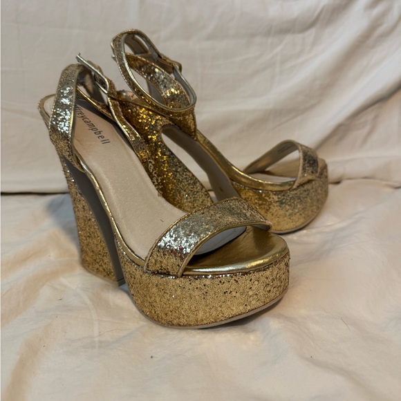 Jeffrey Campbell Sparkling Gold Platform Heels - Picture 1 of 4